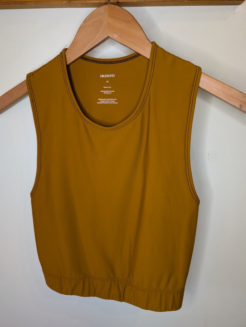 Hikerkind Mustard Gold Recycled Crop Active Tank Sleeveless Made in USA XS